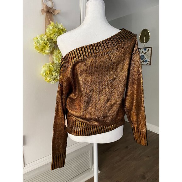 NWT Superdown Bronze Metallic Off Shoulder Sweater - Picture 8 of 13